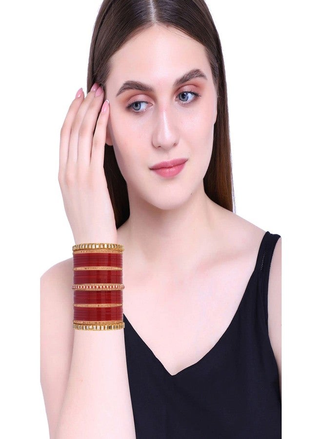 Efulgenz Red Indian Bridal Chura Bangle Set - Red Chura Bangles Wedding Chuda Bracelet Fashion Jewelry - Image 4