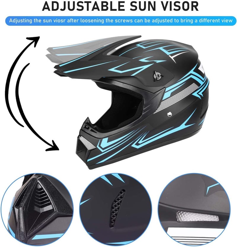 Yesmotor خوذة موتوكروس للأطفال من Yesmotor مع مجموعة كاملة من القفازات والنظارات والكمامة - معتمدة من DOT - Image 4