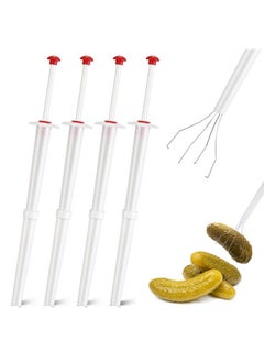 Set Of 4 Pickle Picker Stainless Steel And Plastic Pickle Pincher 8 Inch Deluxe Pickle Grabber Tool Pickle Jar Fork For Kitchen Food Olive Pepper White
