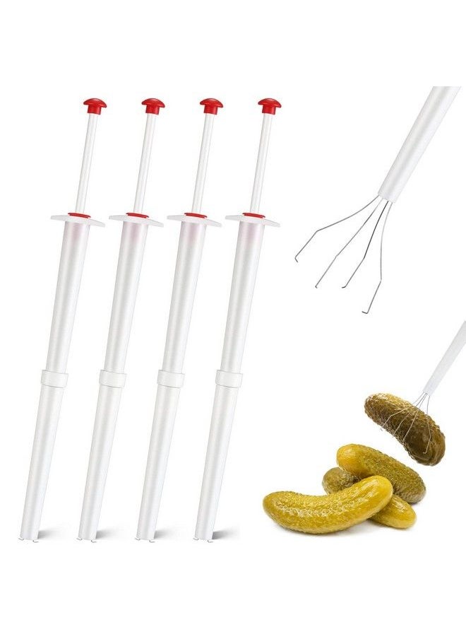 meekoo - Set Of 4 Pickle Picker Stainless Steel And Plastic Pickle Pincher 8 Inch Deluxe Pickle Grabber Tool Pickle Jar Fork For Kitchen Food Olive Pepper White - Image 1