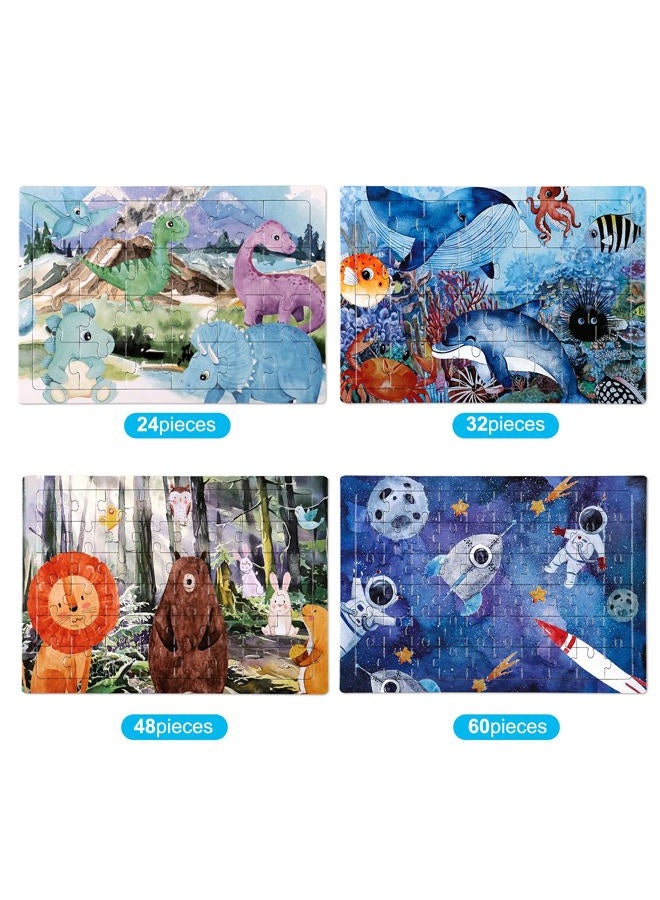 POPGIFTU لعبة بازل 4 في 1 بزيادة الصعوبة للأطفال، للأعمار من 3-8 سنوات، بازل من 24-60 قطعة، ألعاب تعليمية للأطفال، مجموعة ألعاب للأولاد والبنات (4 ألغاز) - Image 4