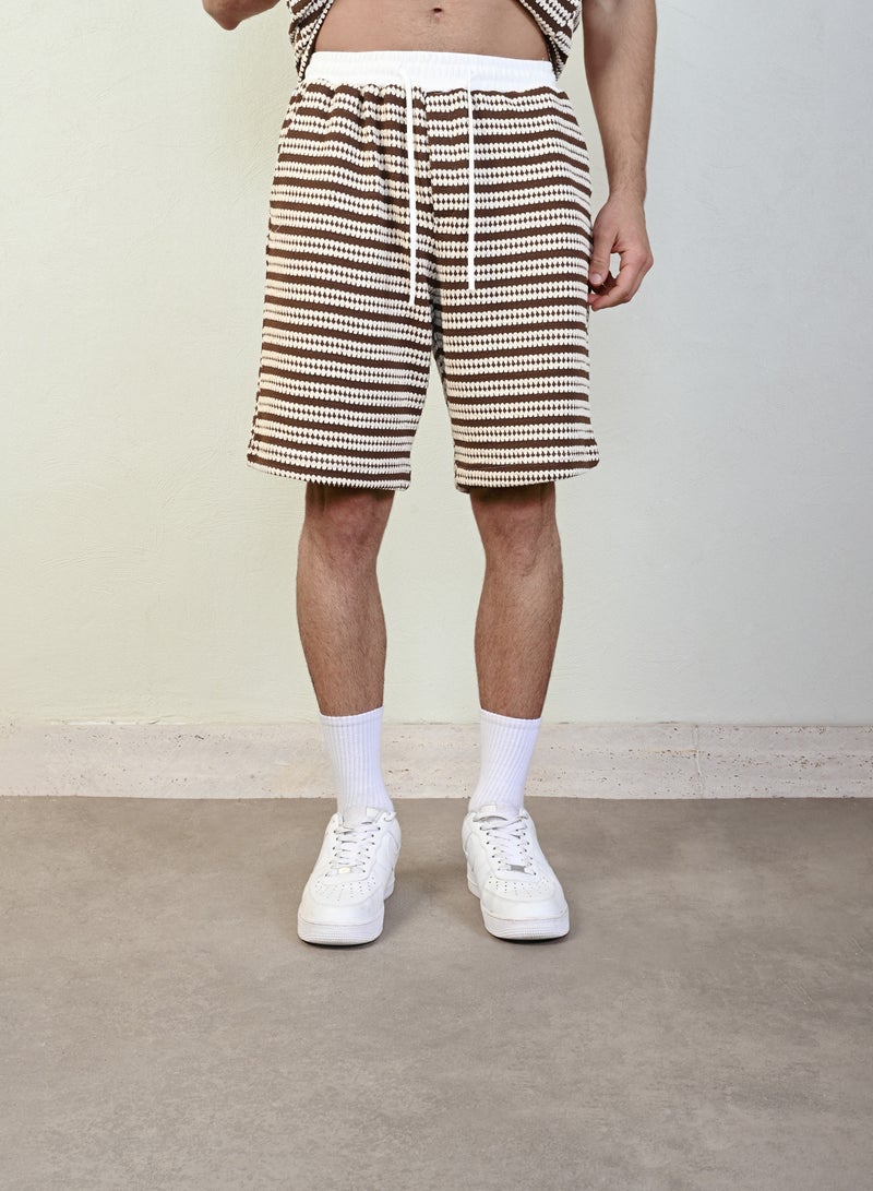 Marrakech Striped Casual Shorts for Men – Brown and White - Image 1