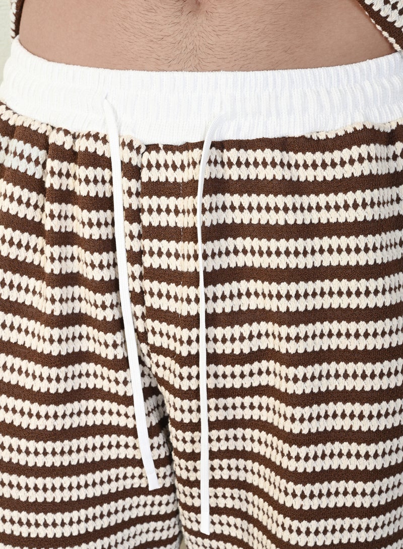 Marrakech Striped Casual Shorts for Men – Brown and White - Image 2