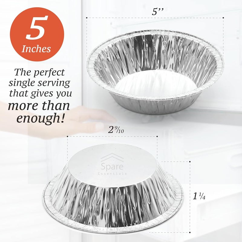 Spare Essentials (120 Pack) 5" Aluminum Pie Pans 5 Inch, Mini Pie Tins Disposable, 5 Inch Aluminum Foil Pie - Individual Pie Pans perfect for Baking, Storing & Reheating Pot Pies Small Pie Tins - Image 2