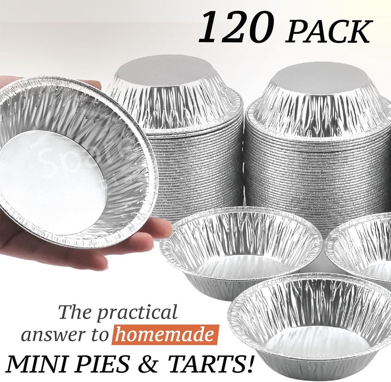 Spare Essentials (120 Pack) 5" Aluminum Pie Pans 5 Inch, Mini Pie Tins Disposable, 5 Inch Aluminum Foil Pie - Individual Pie Pans perfect for Baking, Storing & Reheating Pot Pies Small Pie Tins - Image 3