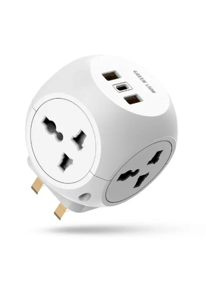 GREEN LION Multi Port Travel Adapter / Short Circuit Protection / Brass Conductor / Safety Shutters / Overheat Protection / Reverse Power Protection / High Voltage Protection / Compact & Lightweight - White  - Image 1