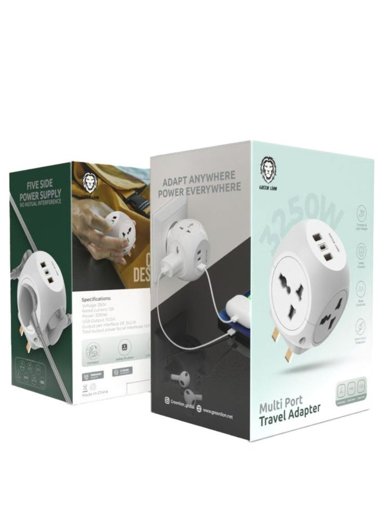 GREEN LION Multi Port Travel Adapter / Short Circuit Protection / Brass Conductor / Safety Shutters / Overheat Protection / Reverse Power Protection / High Voltage Protection / Compact & Lightweight - White  - Image 2