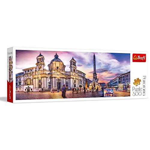 Trefl Panorama Piazza Navona Rome 500 Piece Jigsaw Puzzle Red 26x9 Print DIY Puzzle Creative Fun Classic Puzzle for Adults and Children from 10 Years Old - Image 1
