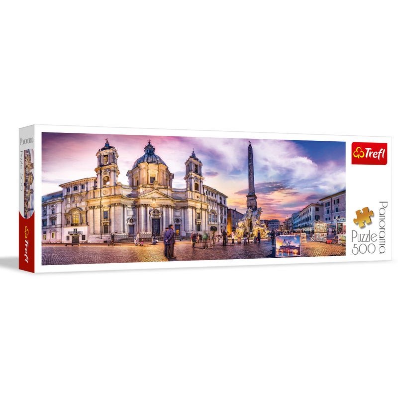 Trefl Panorama Piazza Navona Rome 500 Piece Jigsaw Puzzle Red 26x9 Print DIY Puzzle Creative Fun Classic Puzzle for Adults and Children from 10 Years Old - Image 3