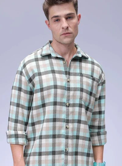 The Indian Garage Co Men Relaxed Fit Checkered Full Sleeves Cutaway Collar Resort Wear Shirt