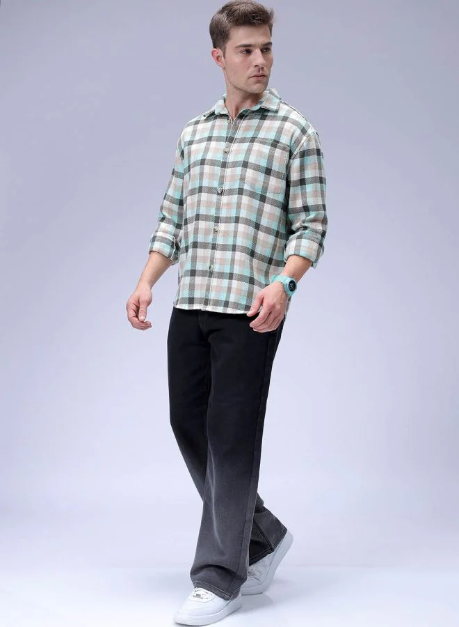 The Indian Garage Co Men Relaxed Fit Checkered Full Sleeves Cutaway Collar Resort Wear Shirt