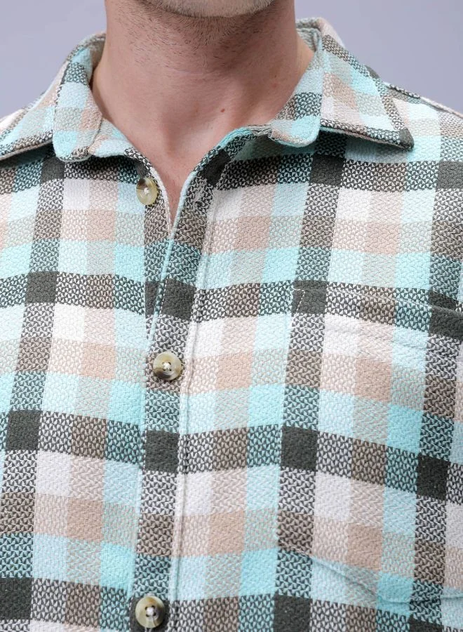 The Indian Garage Co Men Relaxed Fit Checkered Full Sleeves Cutaway Collar Resort Wear Shirt