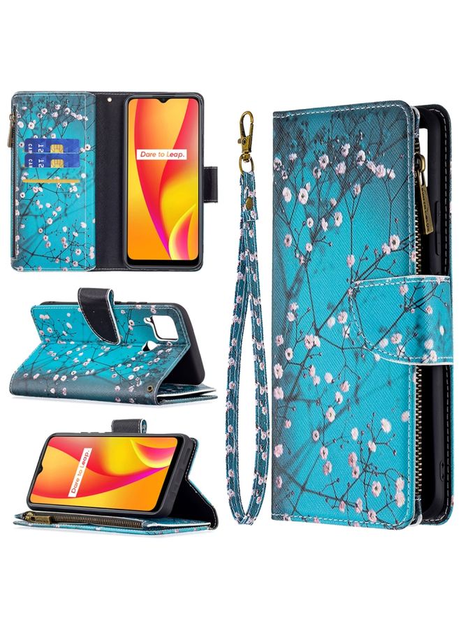 HuHa Case Cover For Realme C15/C12/C25 Colored Drawing Pattern Zipper Horizontal Flip Leather Case with Holder & Card Slots & Wallet Plum Blossom