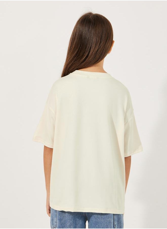 Styli Slogan Print Round Neck Oversized T-Shirt  - Image 4
