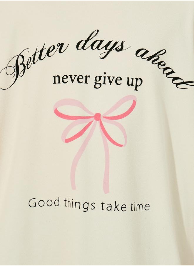 Styli Slogan Print Round Neck Oversized T-Shirt  - Image 3