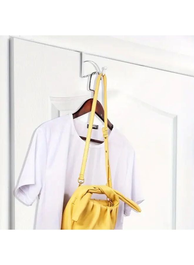 White Heavy Duty Metal Over The Door Hooks 4pcs Curved Space Saving Organizer For Coats Towels Bags Easy Install No Tools - Image 5