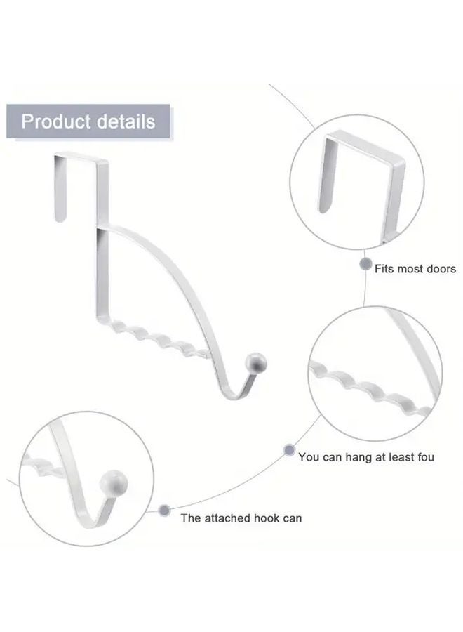 White Heavy Duty Metal Over The Door Hooks 4pcs Curved Space Saving Organizer For Coats Towels Bags Easy Install No Tools - Image 4
