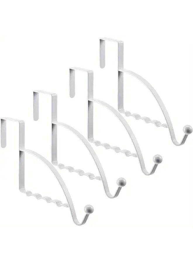 White Heavy Duty Metal Over The Door Hooks 4pcs Curved Space Saving Organizer For Coats Towels Bags Easy Install No Tools - Image 1