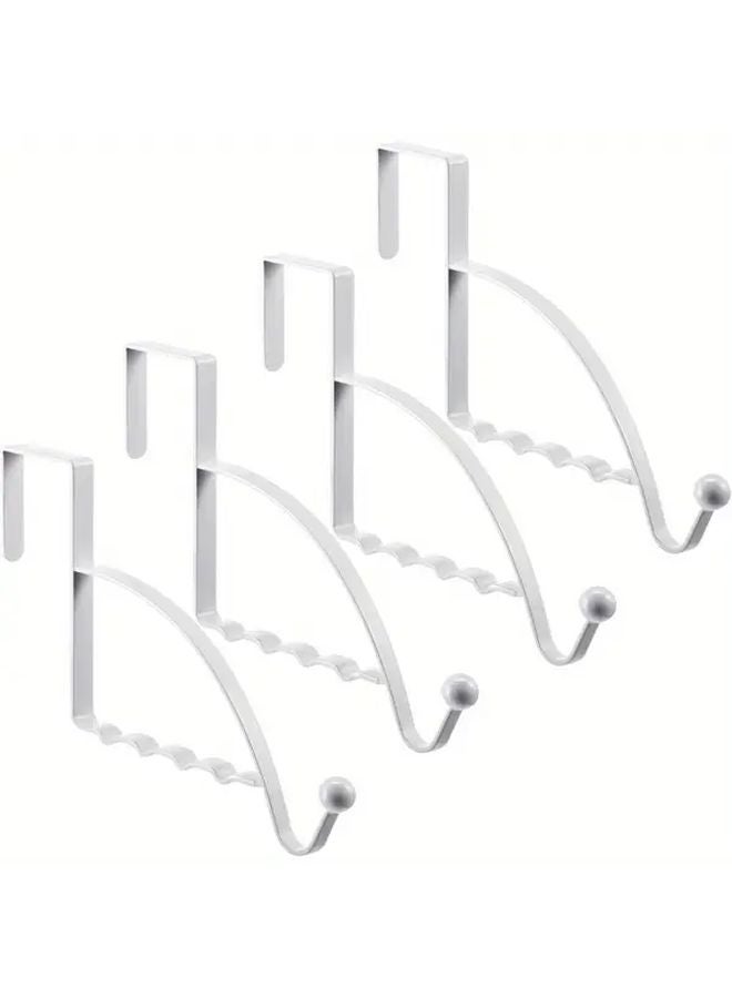 White Heavy Duty Metal Over The Door Hooks 4pcs Curved Space Saving Organizer For Coats Towels Bags Easy Install No Tools - Image 2