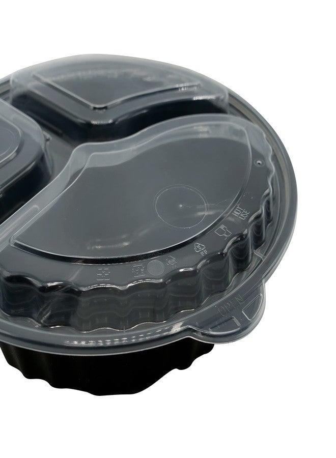 EcoQuality 3 Compartment 33oz Black Round Meal Prep Containers with Lids, Reusable Bento Box, Food Storage Containers | BPA Free | Stackable | Lunch Boxes, Microwave/Dishwasher/Freezer Safe (25) - Image 3
