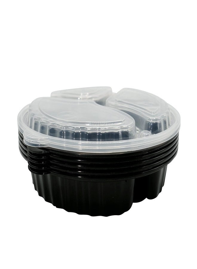 EcoQuality 3 Compartment 33oz Black Round Meal Prep Containers with Lids, Reusable Bento Box, Food Storage Containers | BPA Free | Stackable | Lunch Boxes, Microwave/Dishwasher/Freezer Safe (25) - Image 4