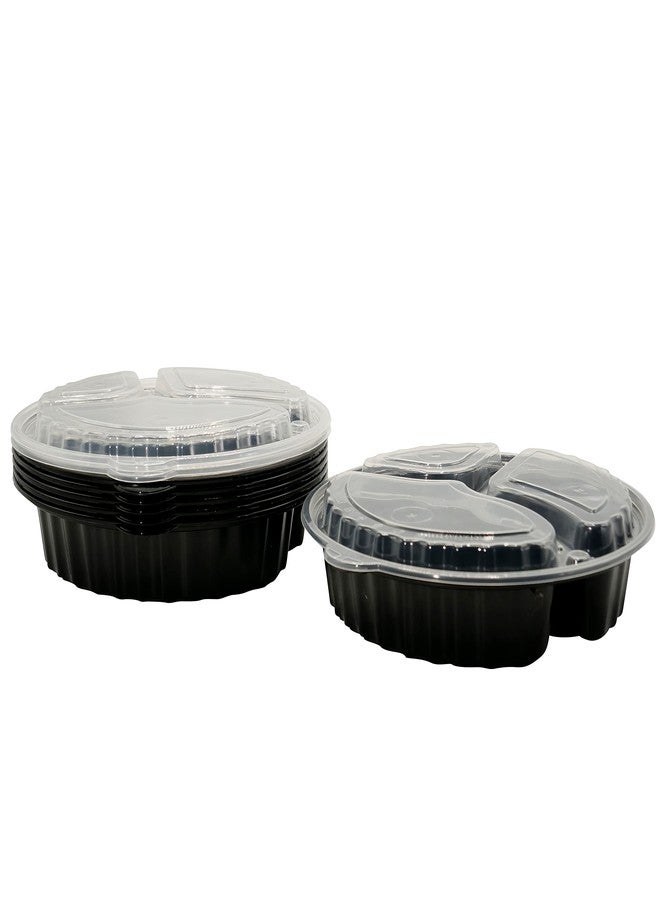 EcoQuality 3 Compartment 33oz Black Round Meal Prep Containers with Lids, Reusable Bento Box, Food Storage Containers | BPA Free | Stackable | Lunch Boxes, Microwave/Dishwasher/Freezer Safe (25) - Image 5