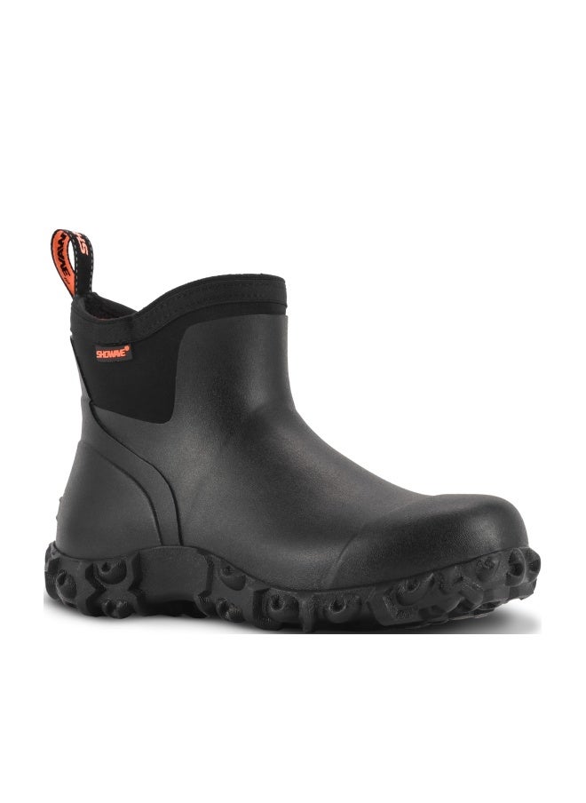 Showave Men's Ankle Rain Boots Waterproof Rubber Garden Boots Durable Slip on Rain Shoes for Outdoor Mud Yard Chore, Black - Image 1