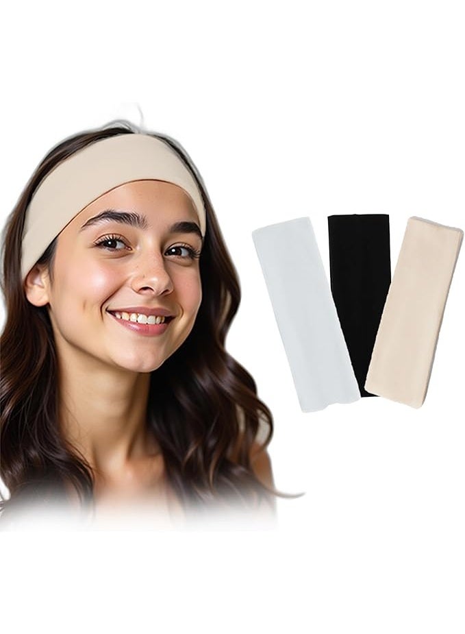 بندانات شعر طقم 3 قطع – أبيض، أسود وبيج، قماش ناعم ومرن، مثالية لليوجا والجري والرياضة - Image 1