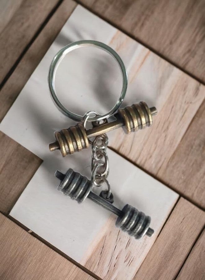GYM Fitness Double/Dual Dumbbell Metal Keychain - Stylish Keyring for Car, Bike, Auto, Office, Home Keys - Ideal Gift for Body Builders and Fitness Enthusiasts - Image 3