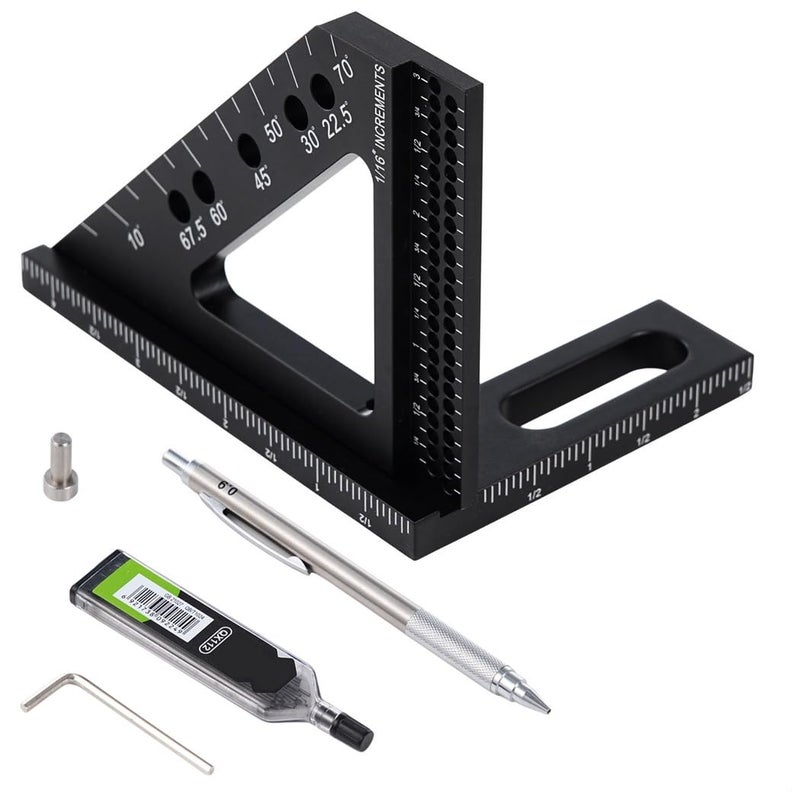 Precision Woodworking Square Ruler Set 3D Measuring Tool with Marking Pencil Angle Pin for 0 90 Degree Layout Work - Image 4