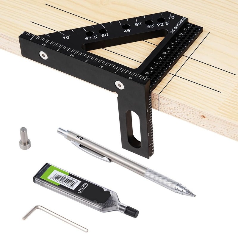 Precision Woodworking Square Ruler Set 3D Measuring Tool with Marking Pencil Angle Pin for 0 90 Degree Layout Work - Image 1