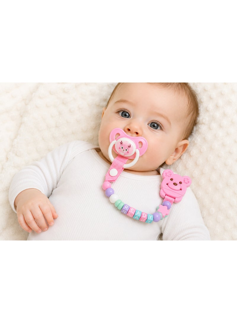 BAMBINI Premium Baby Silicone Pacifier with Clip Chain & Protective Cover, Pink, 0+ Months - Image 2