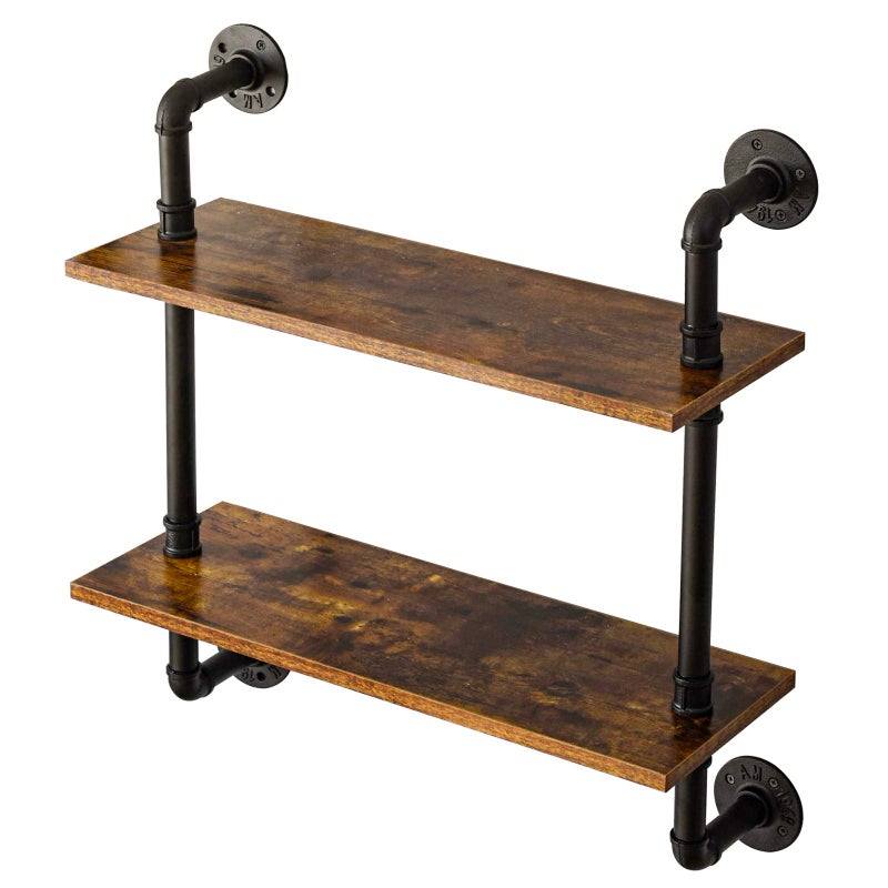 IBUYKE 26 Pipe Floating Shelves2Tiers Industrial Pipe Shelves Rustic Wall Mount BookshelfMetal Bracket Storage Wall Shelf for Bedroom Kitchen Living Room Bathroom RFTM004