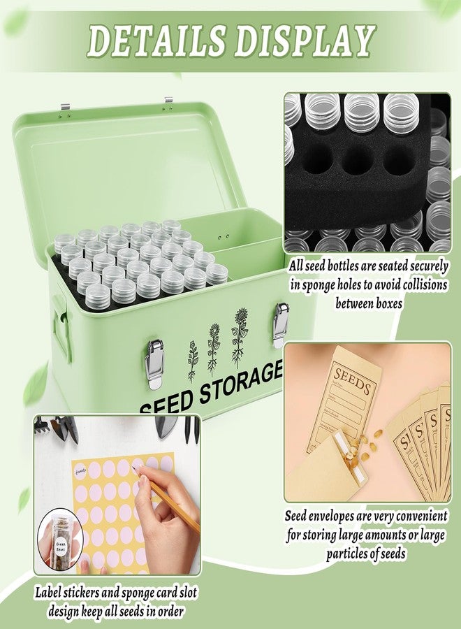 RGJ 60 Slots Seed Storage Organizer, Metal Seed Saving Box with Lid and Safety Locks, Seed Bin Seed Storage Container with 20 Seed Envelopes and 20 Labels, 3 Compartments, Perfect for Flower Plants Garden - Image 5
