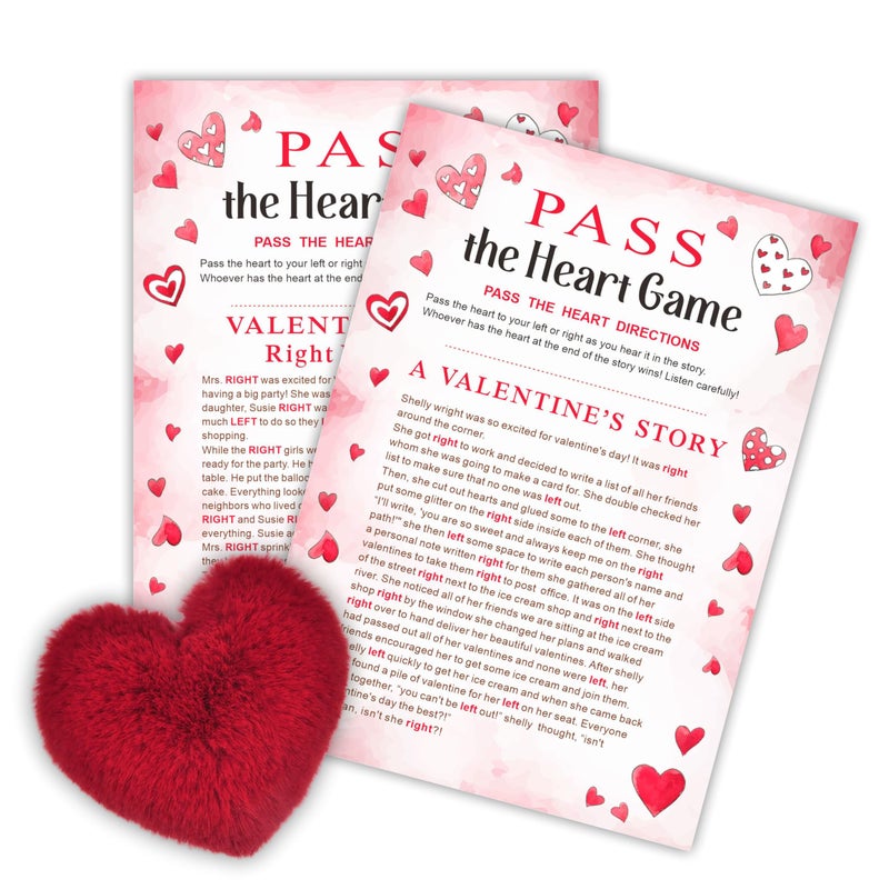 NYCTUG Valentine's Day Pass The Heart Game, 2 Left Right Story & A Fluffy Heart, Valentine's Day Party Games & Supplies - A02 - Image 1