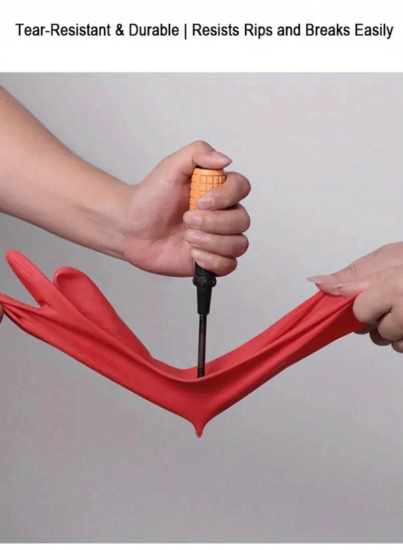 Fasola Extra Long 55cm Thickened Latex Dishwashing Gloves, 1 Pair Non-Slip Reusable Waterproof Kitchen Cleaning Gloves for Household Laundry, Bathroom and Deep Washing (Red, Size M) - Image 3