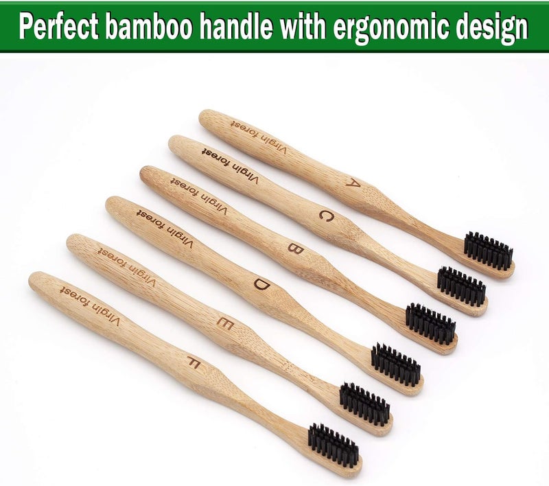 Virgin Forest Bamboo Charcoal Toothbrush 6pk, BPA-Free Eco Biodegradable, Medium Soft Bristles - Image 4
