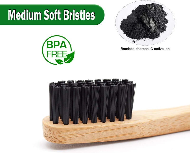 Virgin Forest Bamboo Charcoal Toothbrush 6pk, BPA-Free Eco Biodegradable, Medium Soft Bristles - Image 2