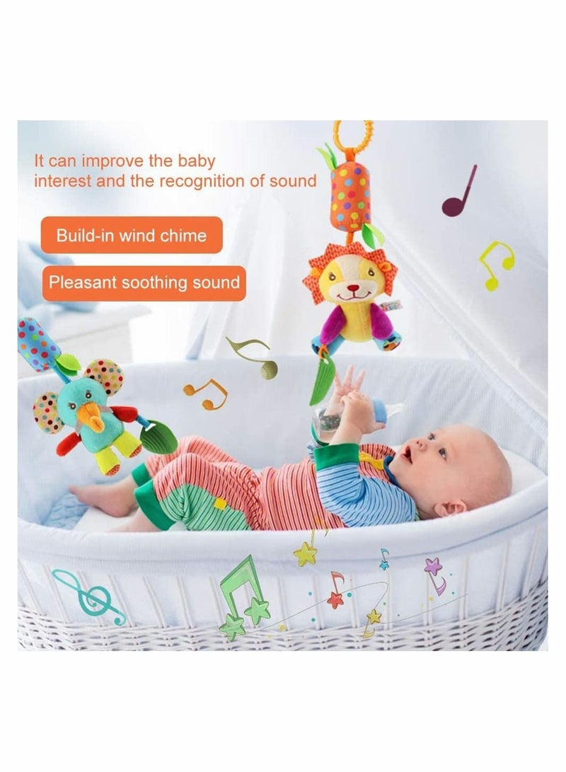 KASTWAVE Baby Hanging Rattles Toys, KASTWAVE Newborn Crib Toys Car Seat Stroller Toys for Infant, Cute Animal Bell Soft Baby Sensory Rattles Toys with Teether for Babies Boys and Girls 3 to 12 Months (4 Packs) - Image 2