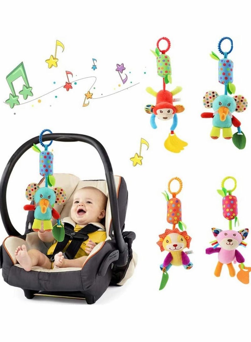 KASTWAVE Baby Hanging Rattles Toys, KASTWAVE Newborn Crib Toys Car Seat Stroller Toys for Infant, Cute Animal Bell Soft Baby Sensory Rattles Toys with Teether for Babies Boys and Girls 3 to 12 Months (4 Packs) - Image 1