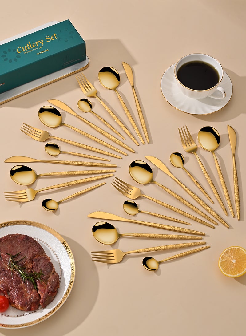Sunhome SUNHOME 24-Piece Stainless Steel Cutlery Set Kitchen Utensil Set Western Tableware Suitable For Home Kitchen Restaurant Hotel Party Dining Picnic Dining Exquisite Packaging Gift Gold - Image 2