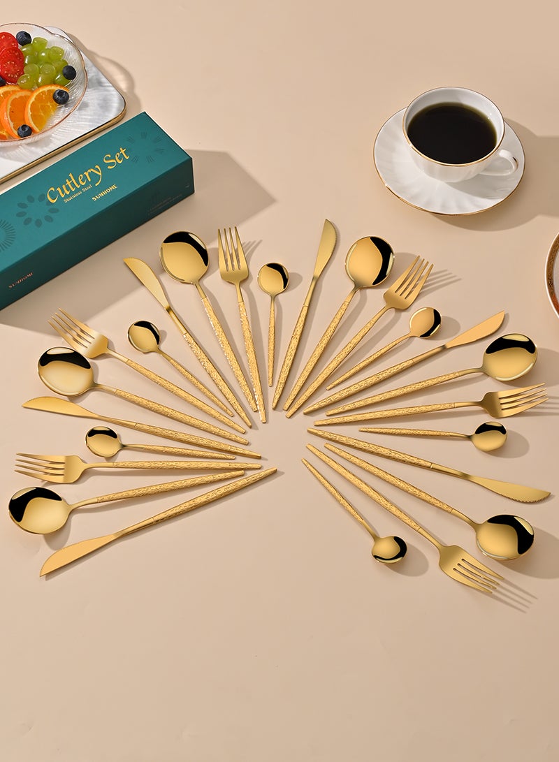 Sunhome SUNHOME 24-Piece Stainless Steel Cutlery Set Kitchen Utensil Set Western Tableware Suitable For Home Kitchen Restaurant Hotel Party Dining Picnic Dining Exquisite Packaging Gift Gold - Image 4