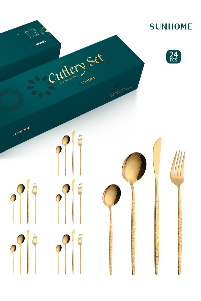 Sunhome SUNHOME 24-Piece Stainless Steel Cutlery Set Kitchen Utensil Set Western Tableware Suitable For Home Kitchen Restaurant Hotel Party Dining Picnic Dining Exquisite Packaging Gift Gold - Image 1