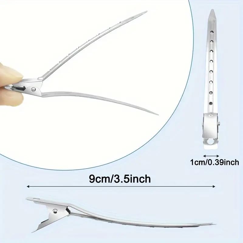 ELAUR 24 Pack Duck Bill Hair Clips - 3.5" Rustproof Metal Alligator Clips with Holes for Hairstyles and Hair Sections - Salon & Home Use (Silver) - Image 2