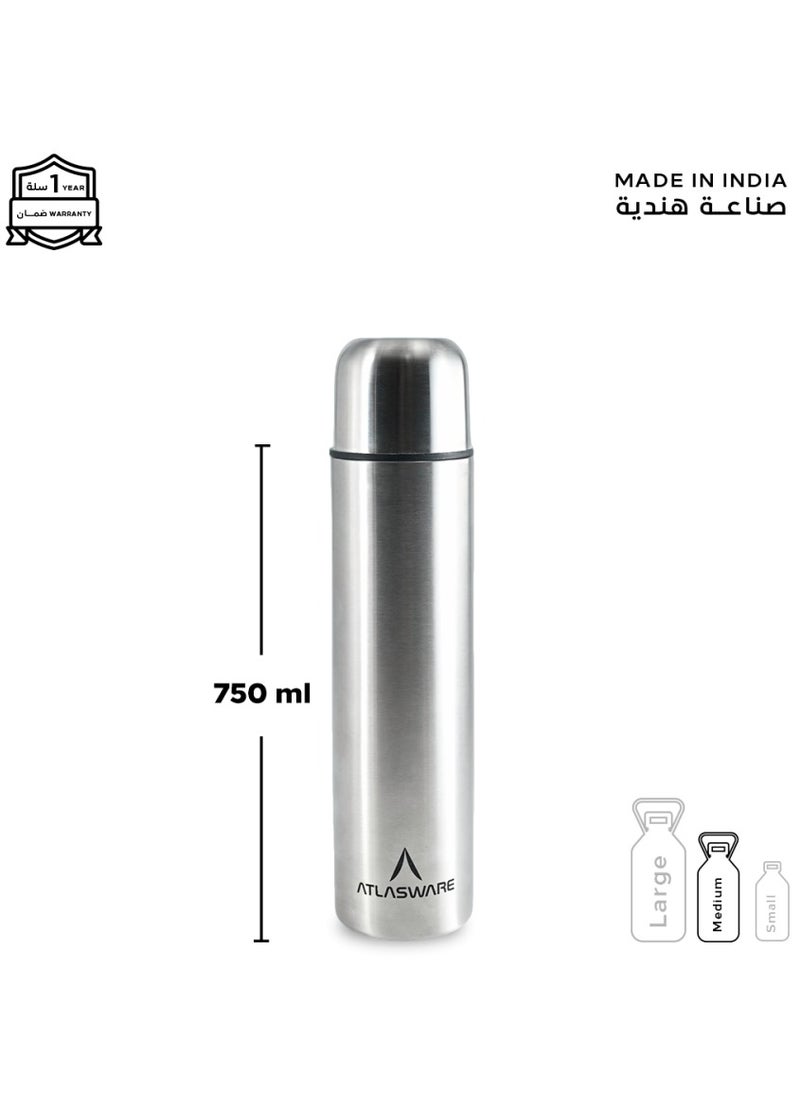Water bottle with a capacity of 750 ml, a stainless steel water bottle with two types of lid and a cup that keeps cold for 45 hours and keeps heat for 19 hours, Pink