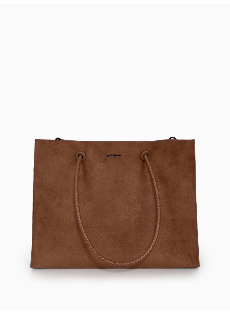 Miroshnikov Women’s Large Shopper Bag for Office & Work, Glossy PU Shoulder Tote, Memory Crinkle Effect, Spacious Lightweight Handbag, No Fastener, 40×31×12 cm - Brown - Image 1