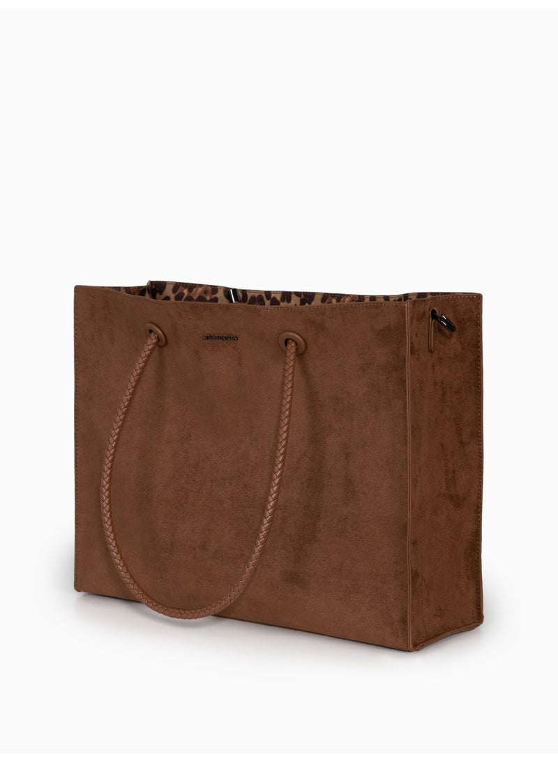 Miroshnikov Women’s Large Shopper Bag for Office & Work, Glossy PU Shoulder Tote, Memory Crinkle Effect, Spacious Lightweight Handbag, No Fastener, 40×31×12 cm - Brown - Image 3