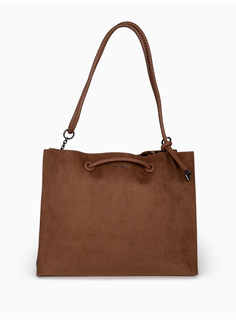 Miroshnikov Women’s Large Shopper Bag for Office & Work, Glossy PU Shoulder Tote, Memory Crinkle Effect, Spacious Lightweight Handbag, No Fastener, 40×31×12 cm - Brown - Image 4