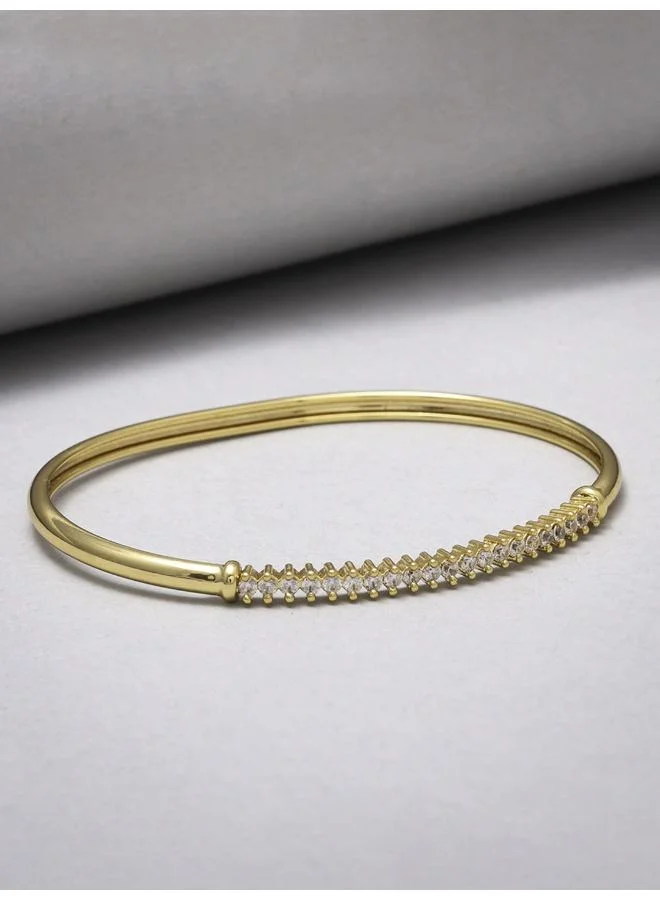 Voylla Sparkling Elegance Round Cut CZ Adorned Gold Plated Brass Bracelet