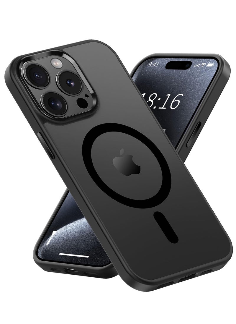 INFOSUN - iPhone 15 Pro MagSafe Case Cover Slim thin Anti-Yellow Shockproof Protection Hard Scratch-Resistant Back Grade Clear Case for Apple iPhone 15 Pro 6.1 inch - Black - Image 1